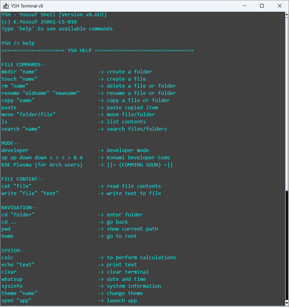 YSH help commands